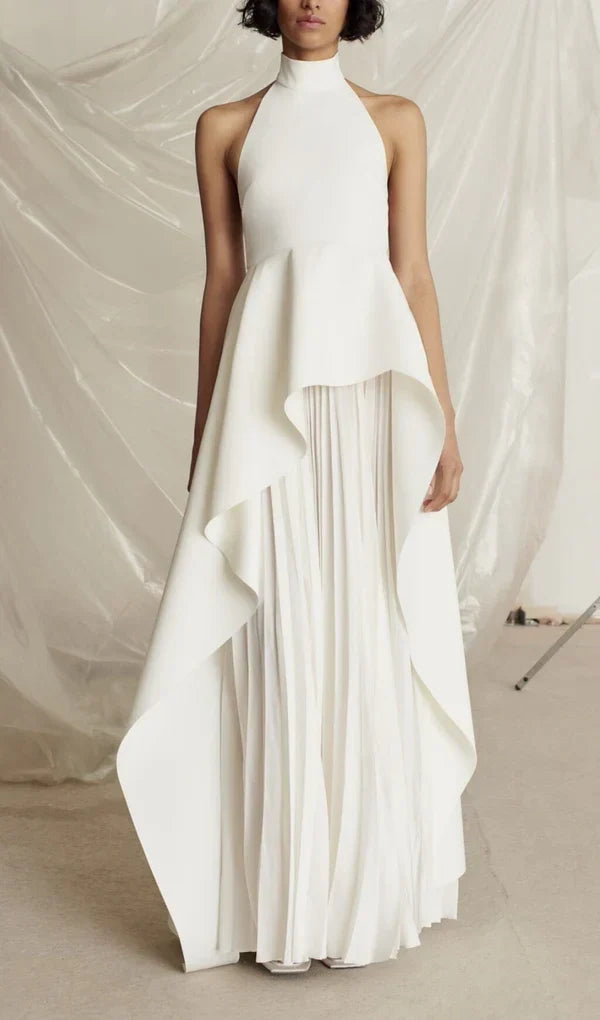Off-the-Shoulder Halter Irregular Withe Prom Party Dress