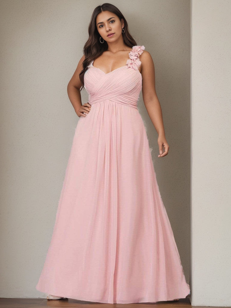 Plus Size One Shoulder Long Chiffon Bridesmaid Dress