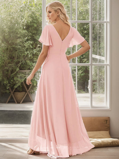 Charming Chiffon Bridesmaid Dress with Lotus Leaf Hemline
