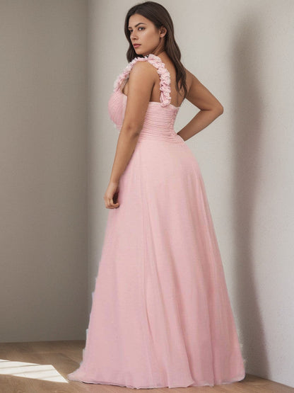 Plus Size One Shoulder Long Chiffon Bridesmaid Dress
