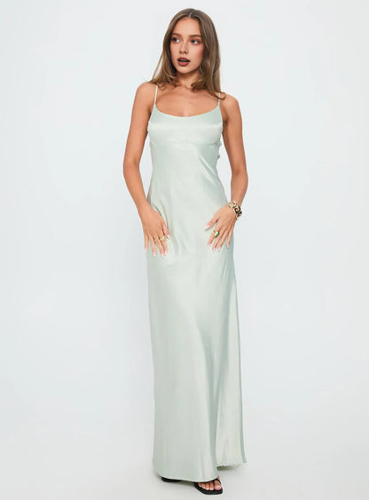 Satin Spaghetti Strap Backless Maxi Dress Elegant Satin Prom Dresses for Ladies