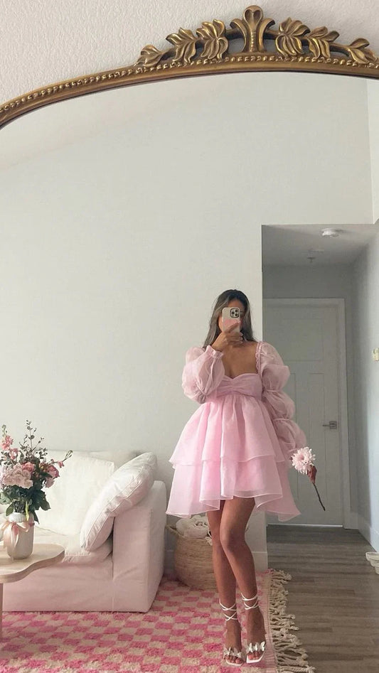 Dresses Formal Pink A-line Puffy Dress Pink Homecoming Dress Stores With Prom Dresses