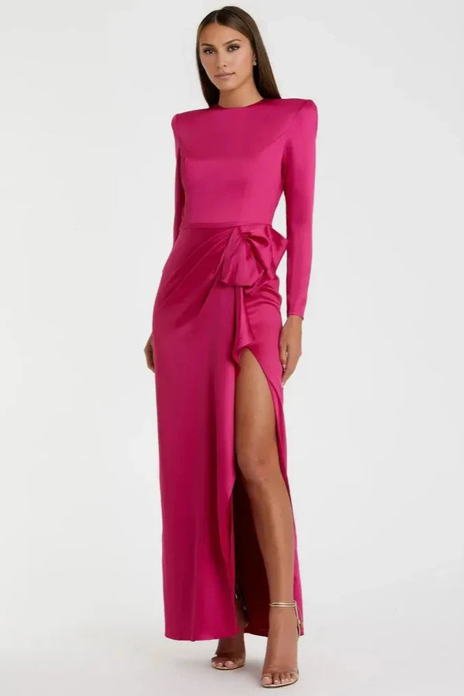 Simple A-Line Round Neck Long Sleeve Zipper Up Floor-Length Prom Dress