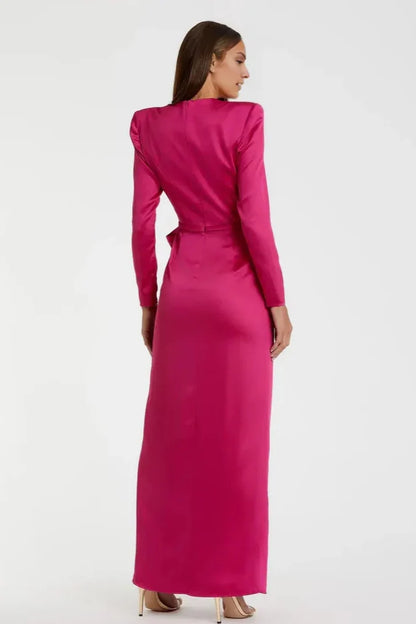 Simple A-Line Round Neck Long Sleeve Zipper Up Floor-Length Prom Dress