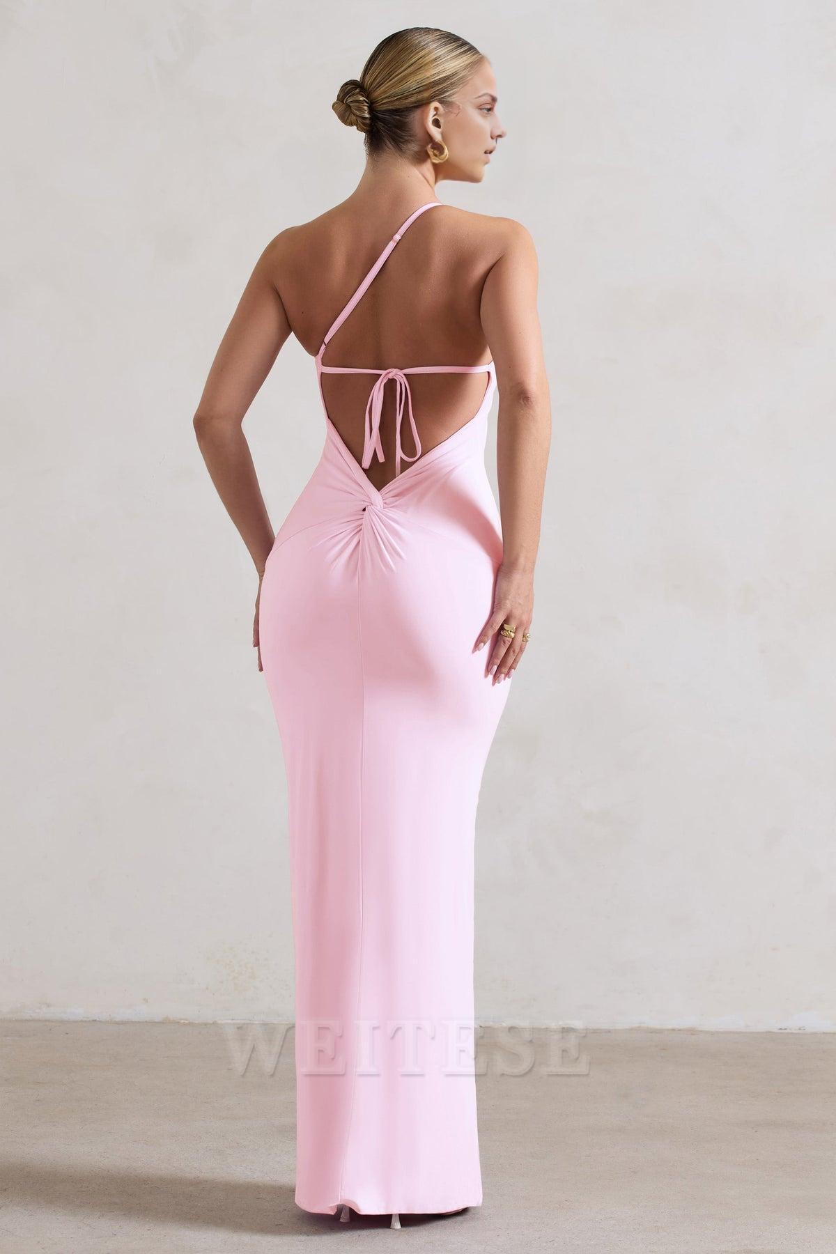 Dress Lemon One Shoulder Maxi Dress With Open Back Detail Prom Dress Sheath Floor Length Simple Bridesmaid Dress