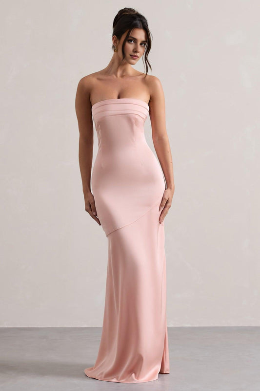 Dress Simple Lemon Satin Pleated Bandeau Maxi Dress Bridesmaid Dress Strapless Mermaid Long Mermaid Prom Dress
