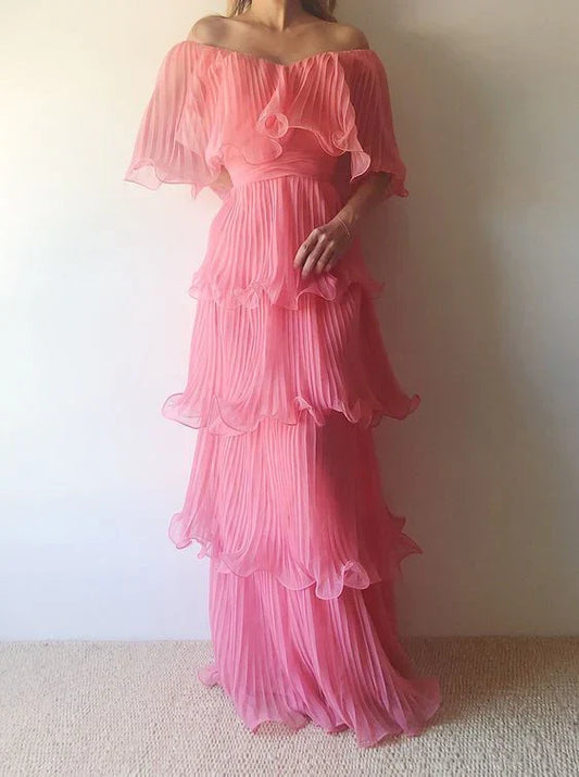 Formal Women's Dresses A Line Pink Pleated Long Prom Dress Formal Party Dress Prom Dresses Stores