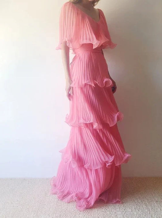 Formal Women's Dresses A Line Pink Pleated Long Prom Dress Formal Party Dress Prom Dresses Stores