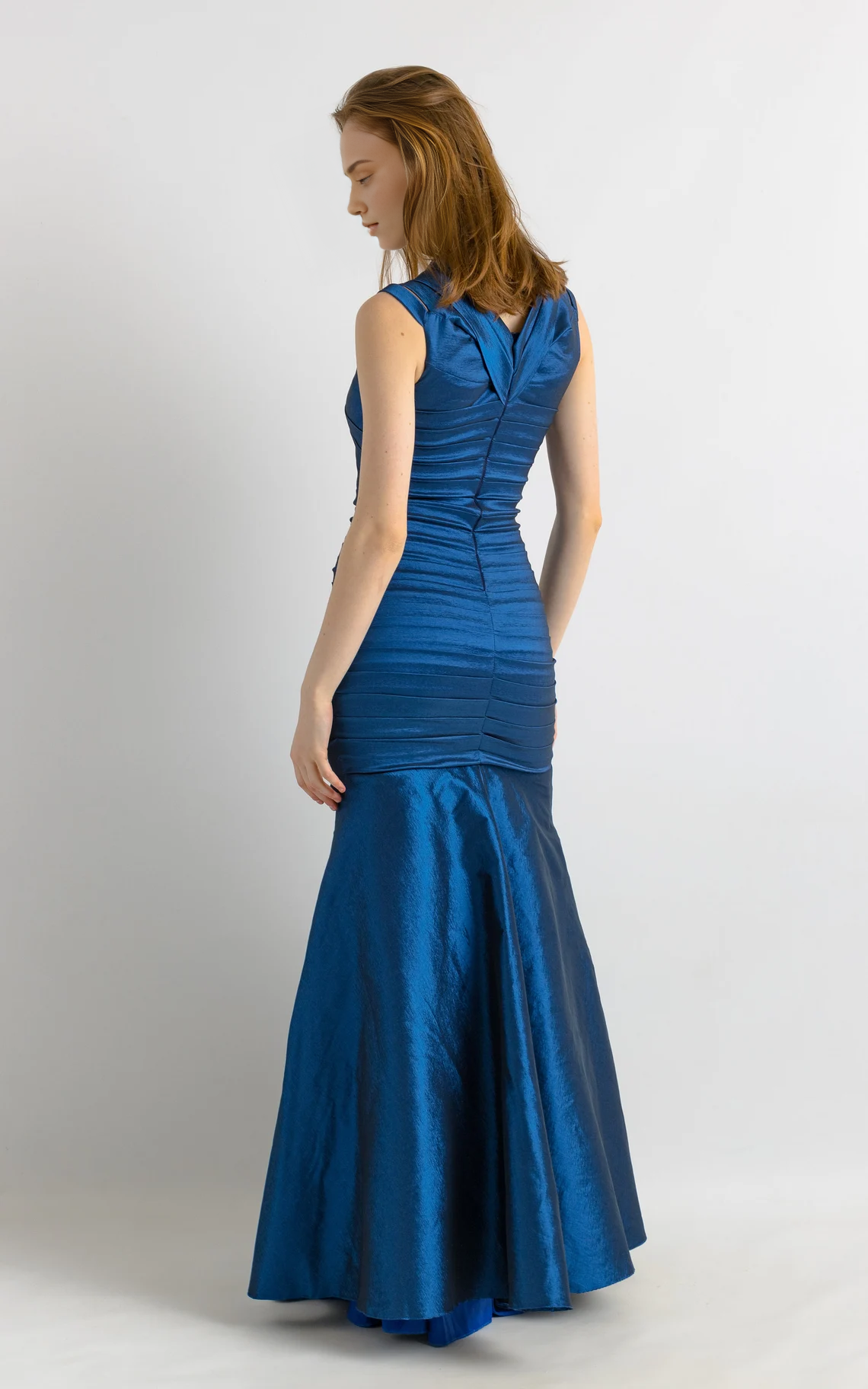 Pleated Mermaid Off Shoulder Floor Length Sleeveless Prom Party Dress