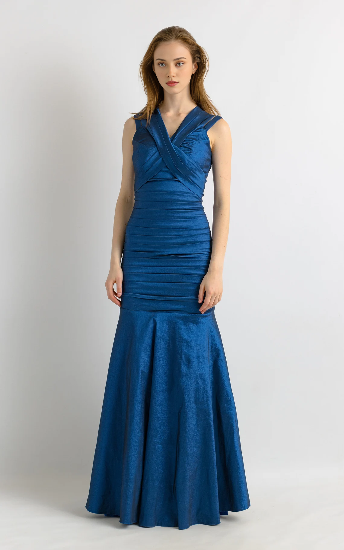Pleated Mermaid Off Shoulder Floor Length Sleeveless Prom Party Dress