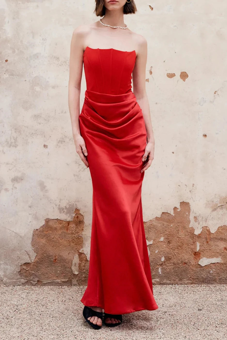 Pleated Zipper Corset Off-Shoulder Mermaid Floor Length Sleeveless Prom Evening Dress