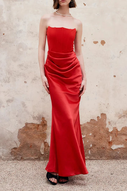 Pleated Zipper Corset Off-Shoulder Mermaid Floor Length Sleeveless Prom Evening Dress
