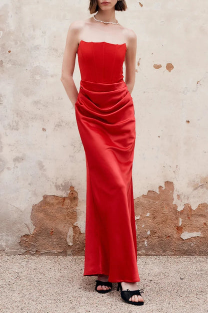 Pleated Zipper Corset Off-Shoulder Mermaid Floor Length Sleeveless Prom Evening Dress