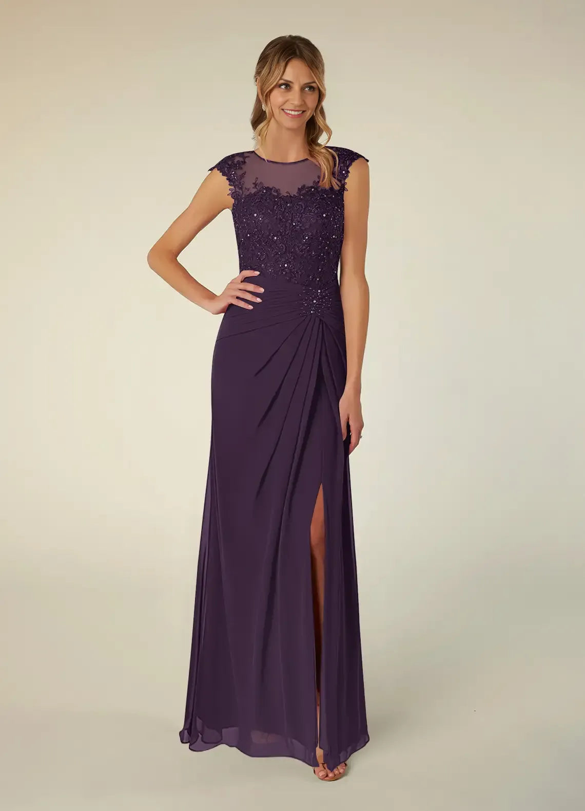 Dress Black A-Line Scoop Neck Sequins Chiffon Mother of the Groom Dresses Elegant Illusion Cap Sleeves Leg Slit Evening Dress