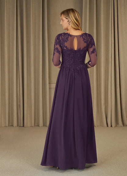 Dress Plum Scoop Lace Chiffon A-Line Mother Of The Bride Evening Dress Fashion Three-Quarter Sleeve Back Zip Plus Size Mother Of The Groom Dresses