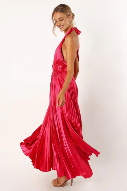 Pretty A-Line Halter Neck Sleeveless Satin Floor-Length Prom Dress