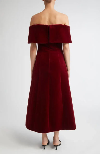 Pretty A-Line Off the Shoulder Cap Sleeve Velvet Ankle-Length Prom Dress