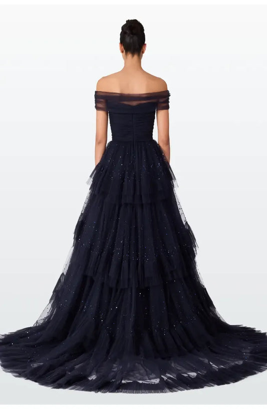 Pretty A-Line Off the Shoulder Cap Sleeve Zipper Up Floor-Length Prom Dress