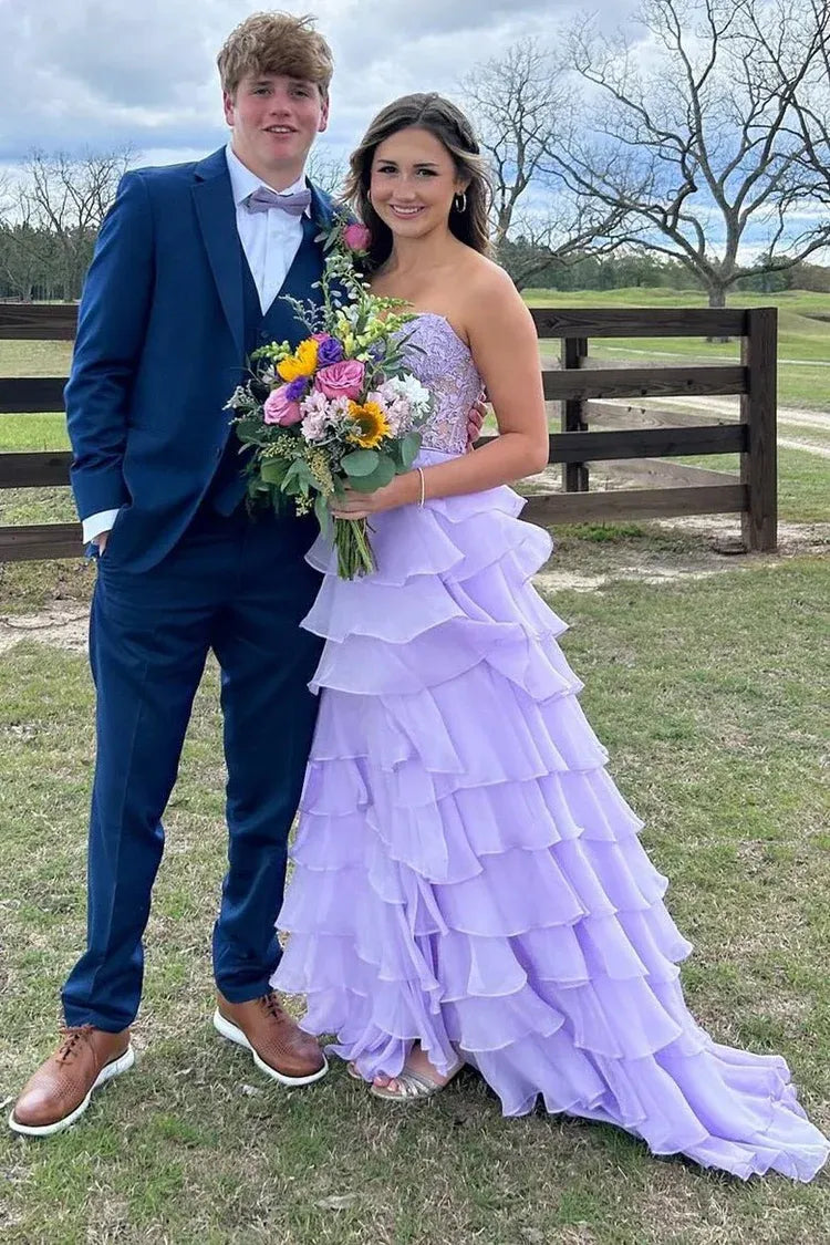 Pretty A-Line Sweetheart Sleeveless Ruffle Chiffon Sweep Train Prom Dress