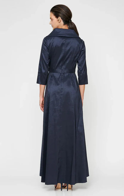 Pretty A-Line V Neck Long Sleeve Satin Floor-Length Mother of the Bride Dress