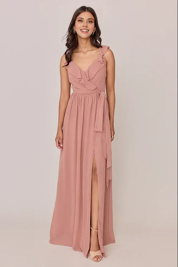 Pretty A-Line V Neck Sleeveless Chiffon Floor-Length Prom Dress