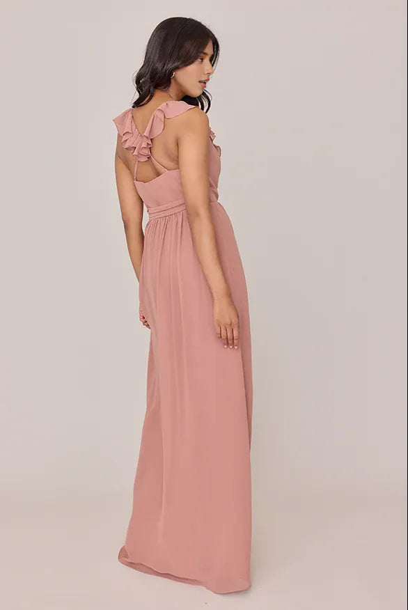 Pretty A-Line V Neck Sleeveless Chiffon Floor-Length Prom Dress