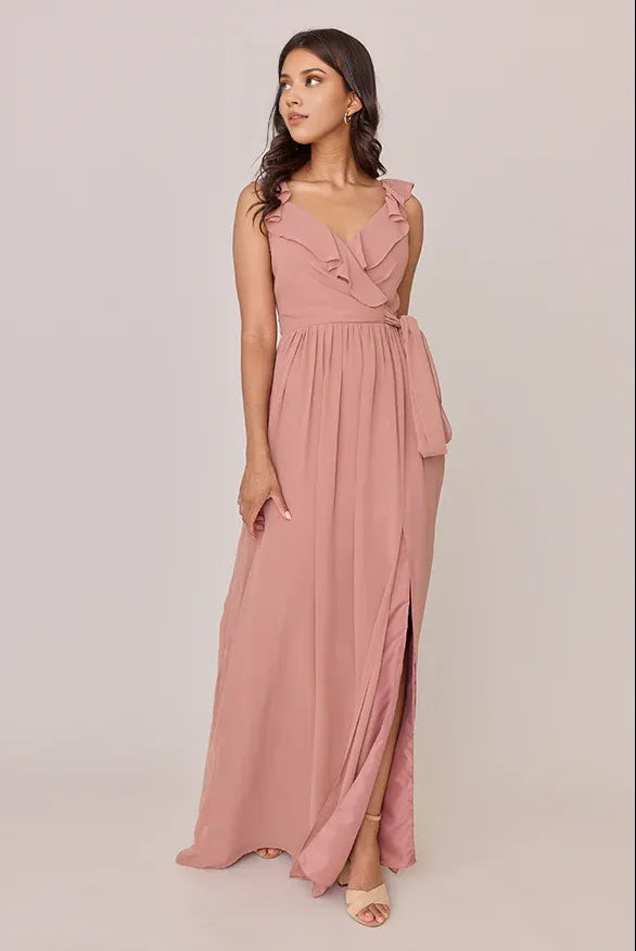 Pretty A-Line V Neck Sleeveless Chiffon Floor-Length Prom Dress