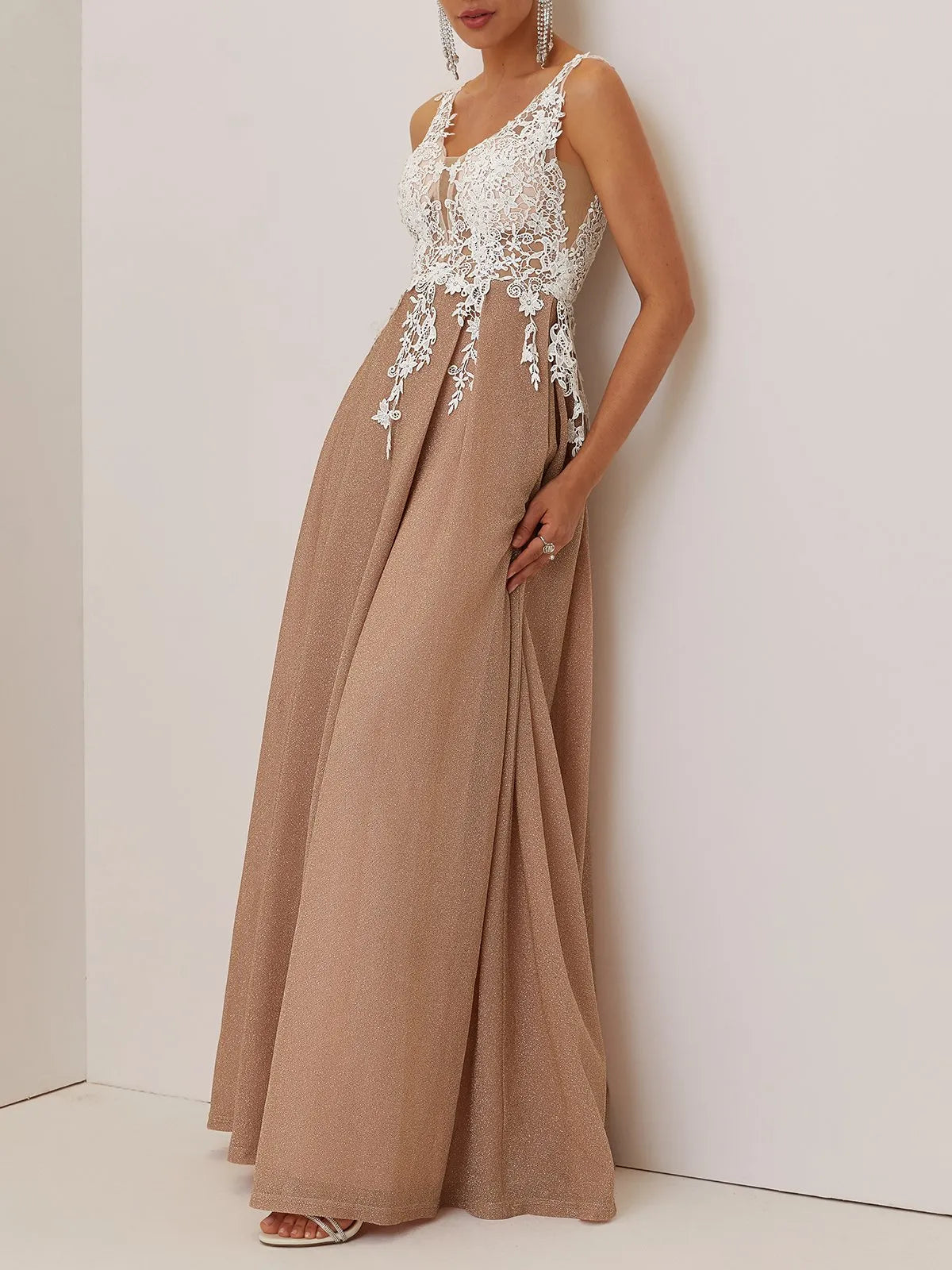 Pretty A-Line V Neck Sleeveless V Back Floor-Length Evening Dress