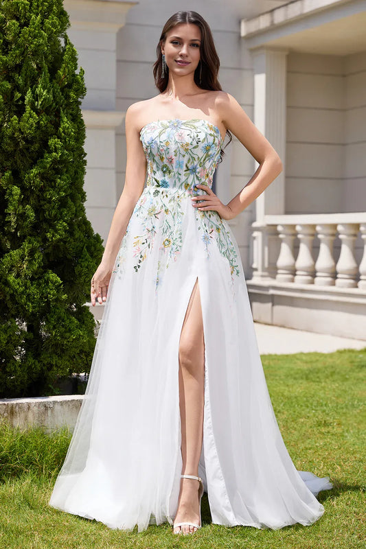Pretty A Line Strapless Neck Sleeveless Lace Up Sweep/Brush Train Wedding Dress