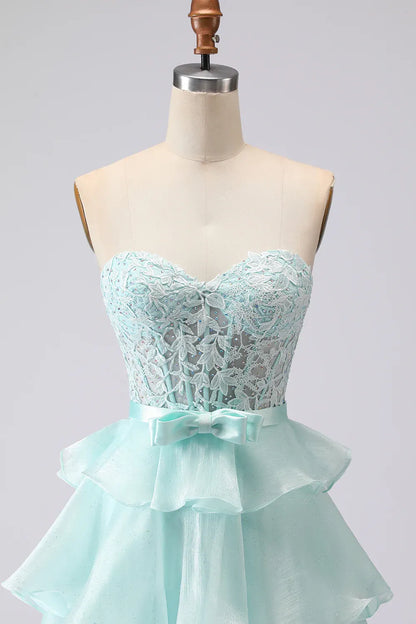 Pretty A Line Strapless Sleeveless Tulle Tiered Floor-Length Prom Dress
