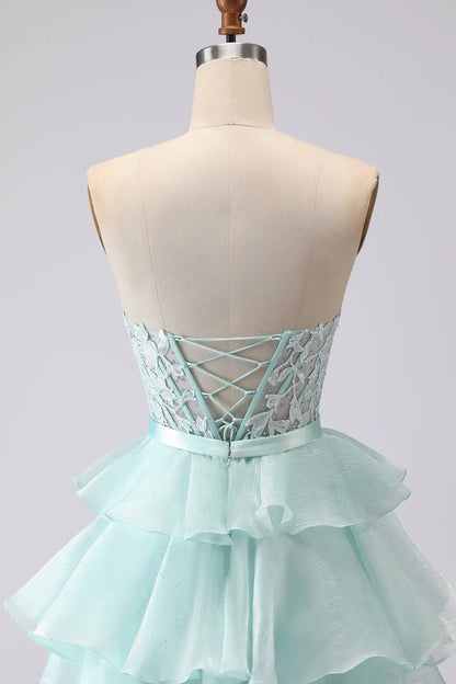Pretty A Line Strapless Sleeveless Tulle Tiered Floor-Length Prom Dress