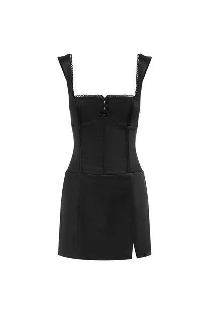 Pretty Sheath/Column Square Neck Sleeveless Satin Short-Mini Homecoming Dress