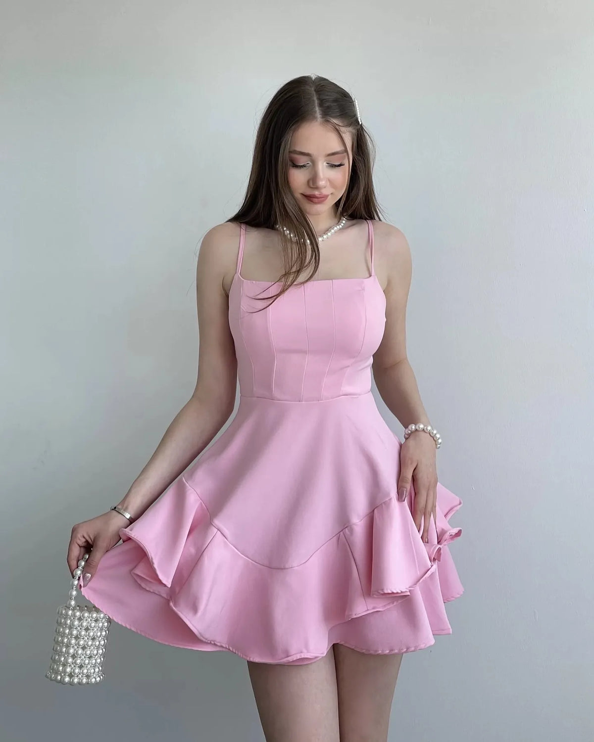 Pretty Spaghetti Straps Sleeveless A Line Satin Ruffles Short-Mini Homecoming Dress
