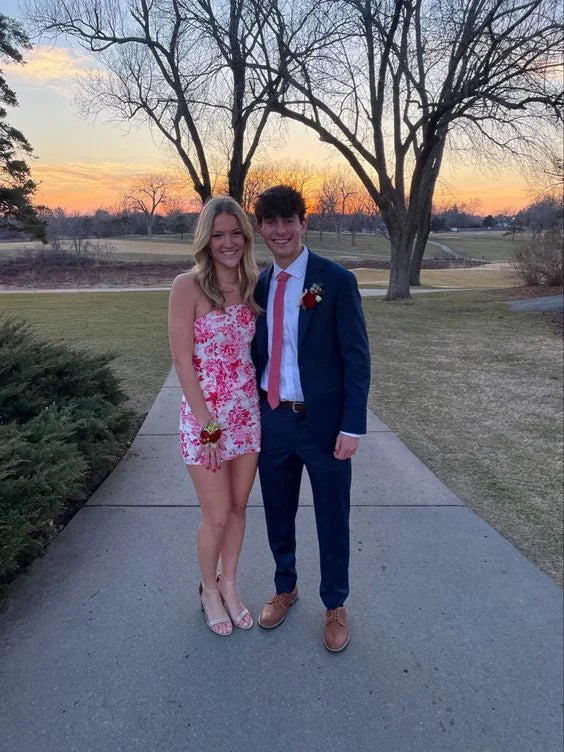 Dress Prom Dress Stores Pink Floral Printed Sheath Short Party Dress Homecoming Dress Dresses Formal