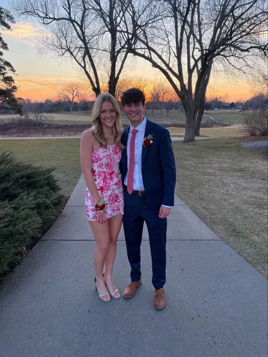 Dress Prom Dress Stores Pink Floral Printed Sheath Short Party Dress Homecoming Dress Dresses Formal