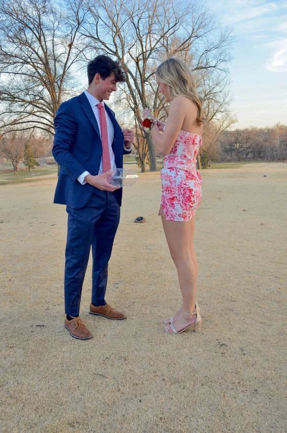 Dress Prom Dress Stores Pink Floral Printed Sheath Short Party Dress Homecoming Dress Dresses Formal