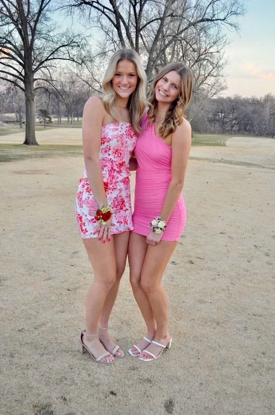 Dress Prom Dress Stores Pink Floral Printed Sheath Short Party Dress Homecoming Dress Dresses Formal