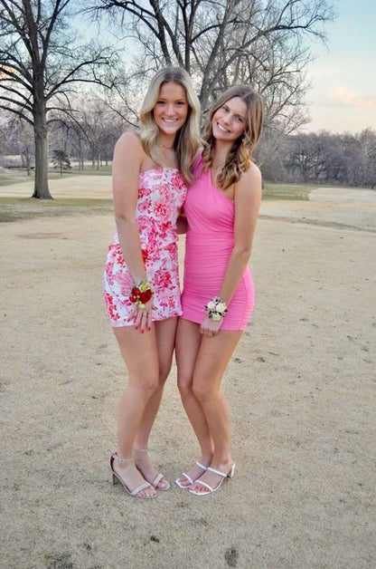 Dress Prom Dress Stores Pink Floral Printed Sheath Short Party Dress Homecoming Dress Dresses Formal