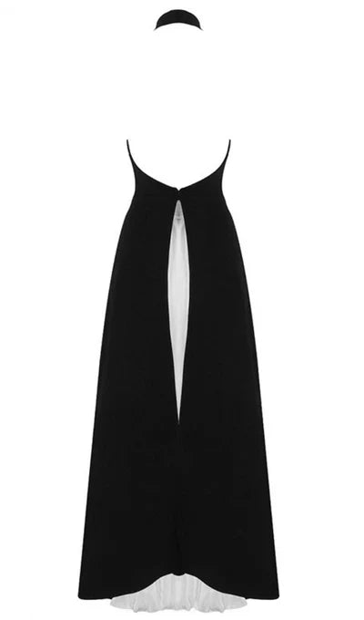 A-line Semi High Collar With No Sleeves Backless Prom Dress