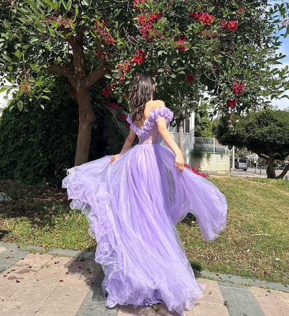 Formal Women's Dresses Off The Shoulder Lavender Long Prom Dress A Line Formal Party Dress Prom Dress Store