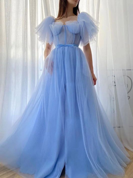 Formal Women's Dresses Blue A-line Tulle Long Prom Dress Blue Tulle Formal Dress Prom Dresses Stores