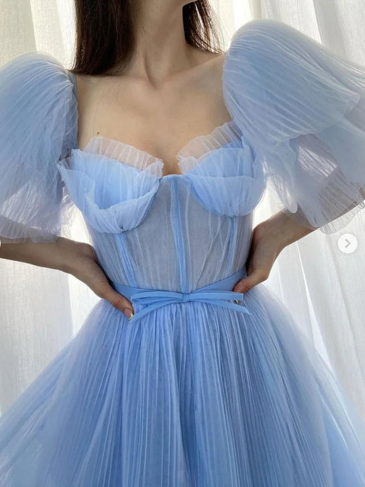 Formal Women's Dresses Blue A-line Tulle Long Prom Dress Blue Tulle Formal Dress Prom Dresses Stores
