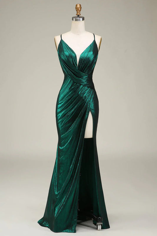 Formal Women's Dresses Green Backless Long Prom Dress Evening Party Dress with Slit Prom Dress Stores