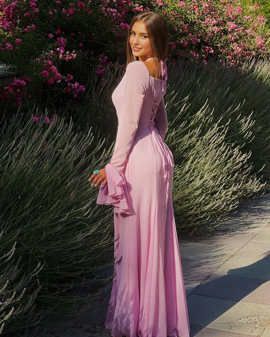 Formal Women's Dresses Long Sleeves Mermaid Pink Long Prom Dress Formal Evening Party Dress Prom Dress Store