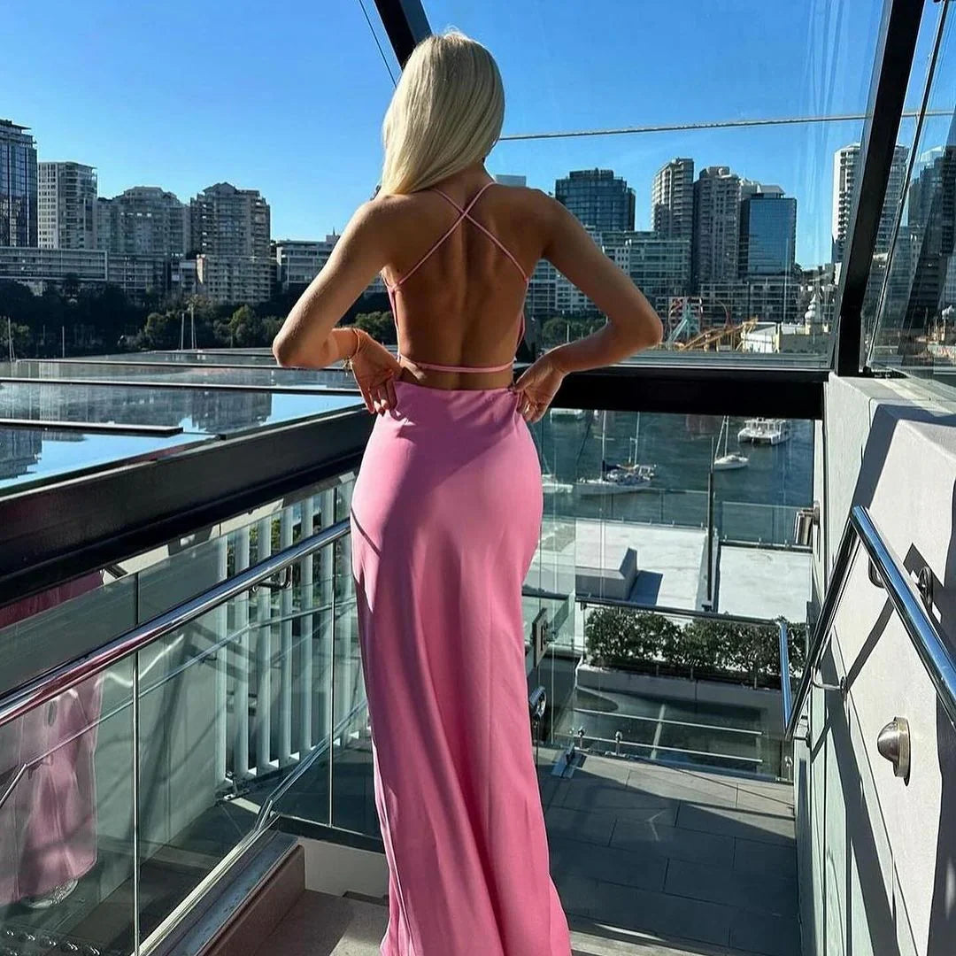 Formal Women's Dresses V Neck Pink Sheath Long Prom Dress Formal Party Dress Prom Dress Store ﻿