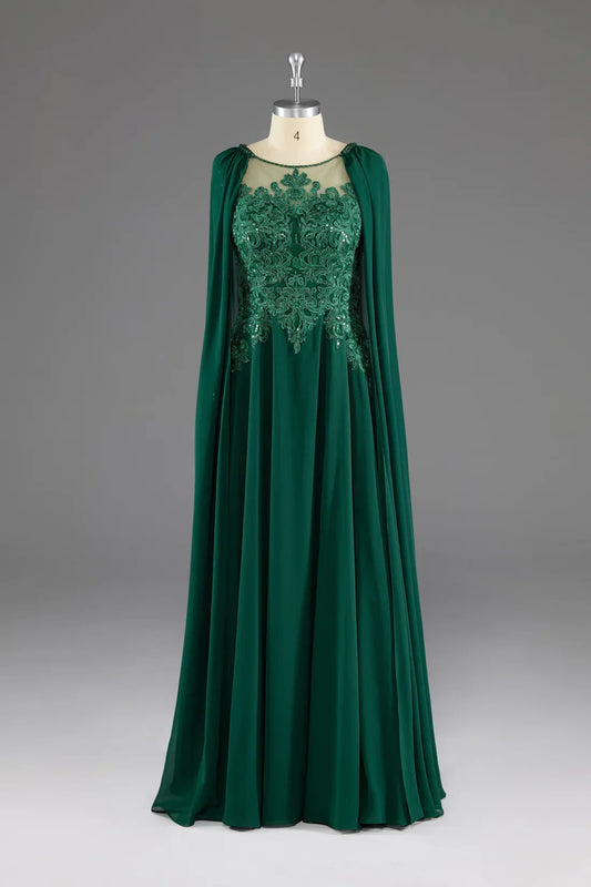 Formal Wear Dresses Dark Green A-Line Lace Appliques Chiffon Long Prom Dress Formal Party Dress Prom Dresses Shops Formal Women's Dresses