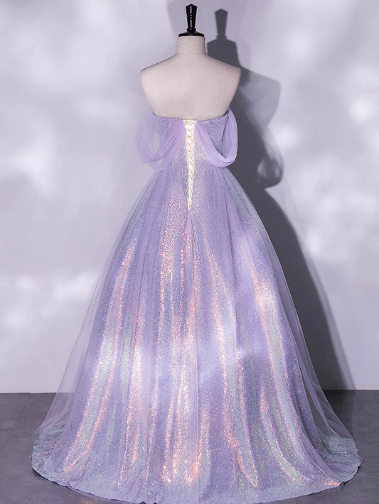 Formal Women's Dresses Purple A-Line Tulle Sequin Long Prom Dress Formal Party Dress Prom Dresses Stores
