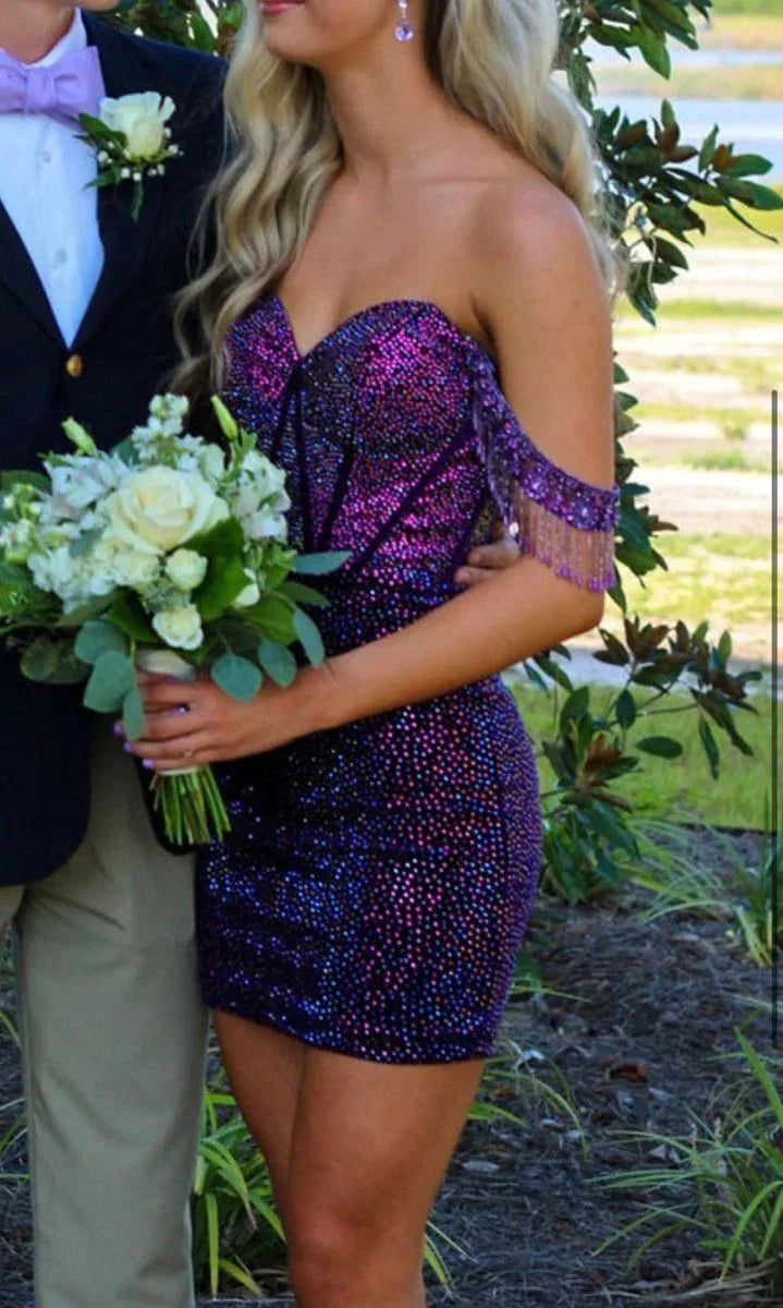 Dress Prom Dress Stores Dark Purple Off Shoulder Beading Short Prom Dress Homecoming Dress Party Dress Formal Women's Dresses