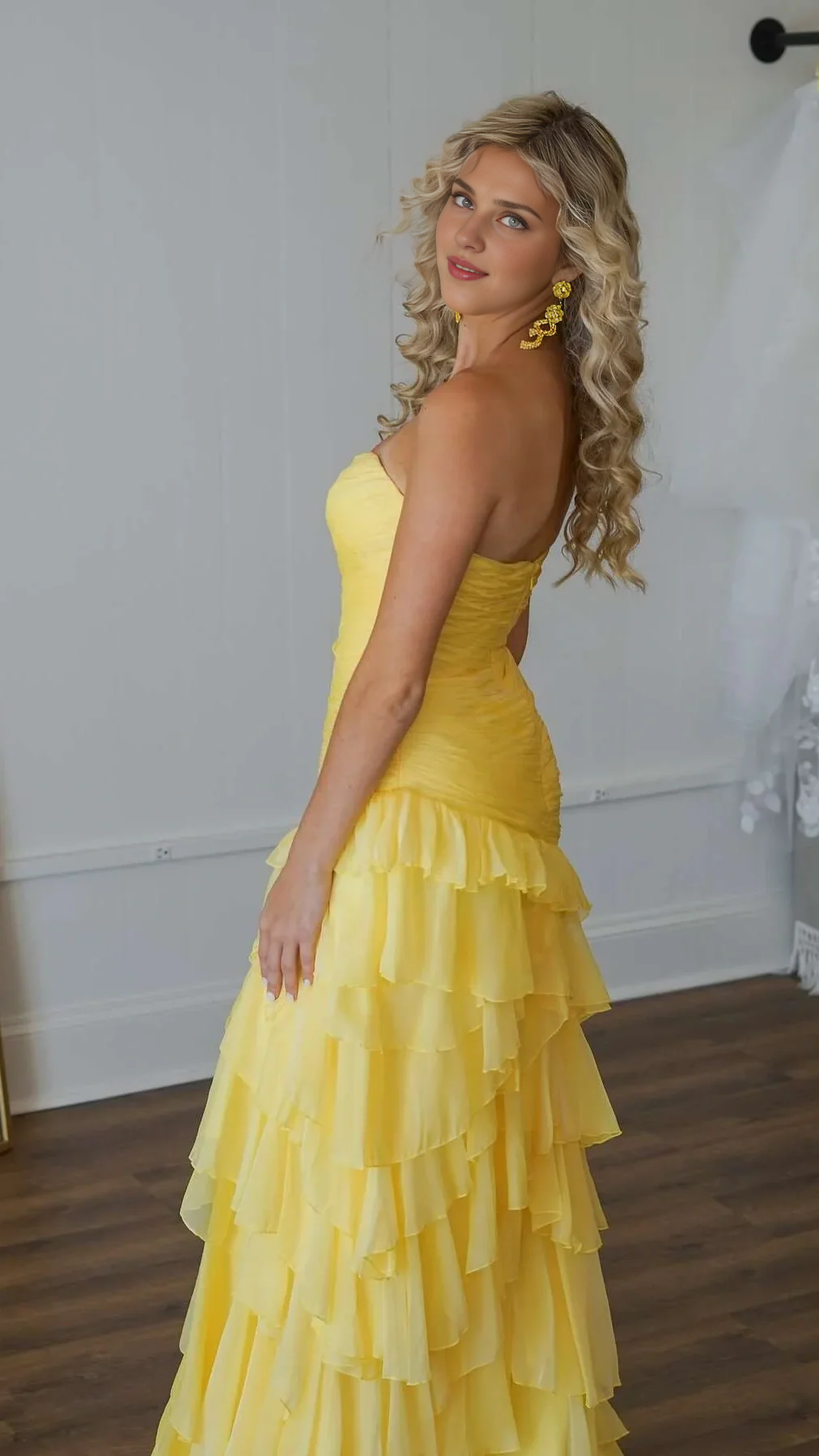 Formal Wear Dresses Yellow Sweetheart Ruffle Prom Dress Long Party Dresses Chiffon Evening Gown Prom Dress Shops