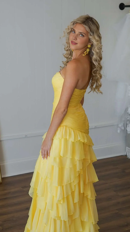 Formal Wear Dresses Yellow Sweetheart Ruffle Prom Dress Long Party Dresses Chiffon Evening Gown Prom Dress Shops